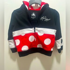 Disney Parks Minnie Mouse Zip Up Hoodie Jacket Minnie Ears & Plush Bow Size XXS